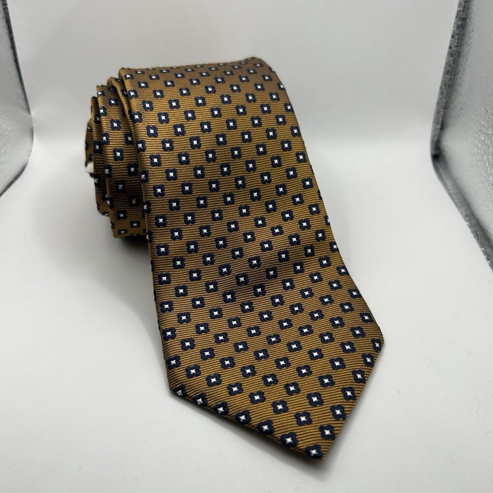 Suit Supply Tie Silk Men’s Gold Navy Geometric